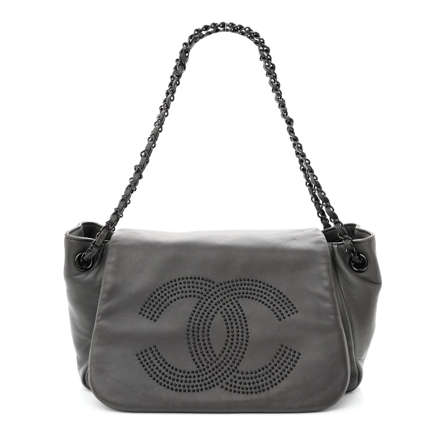 Lambskin Studded Accordion CC Flap Grey
