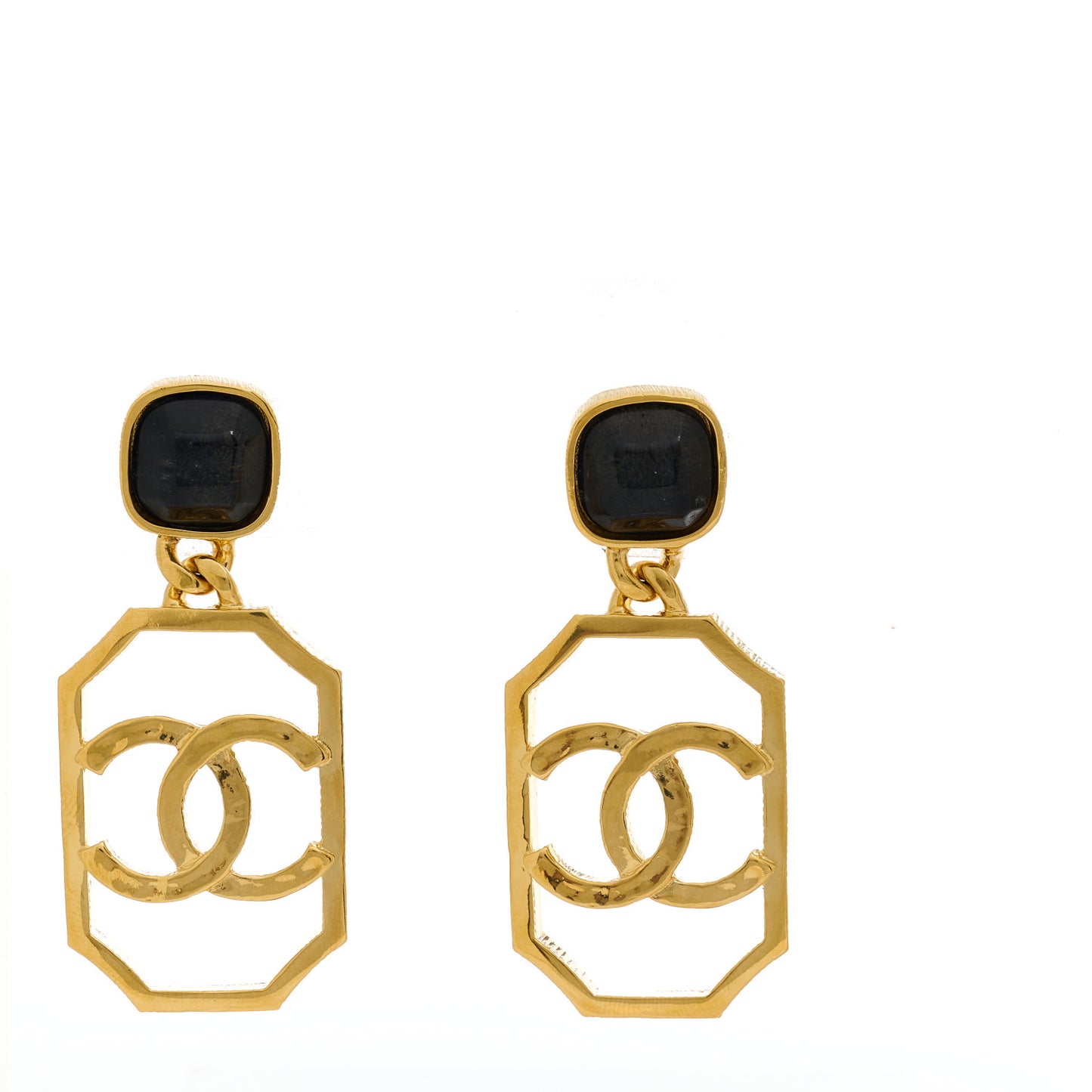 Metal Pearl CC Drop Clip On Earrings Gold Black