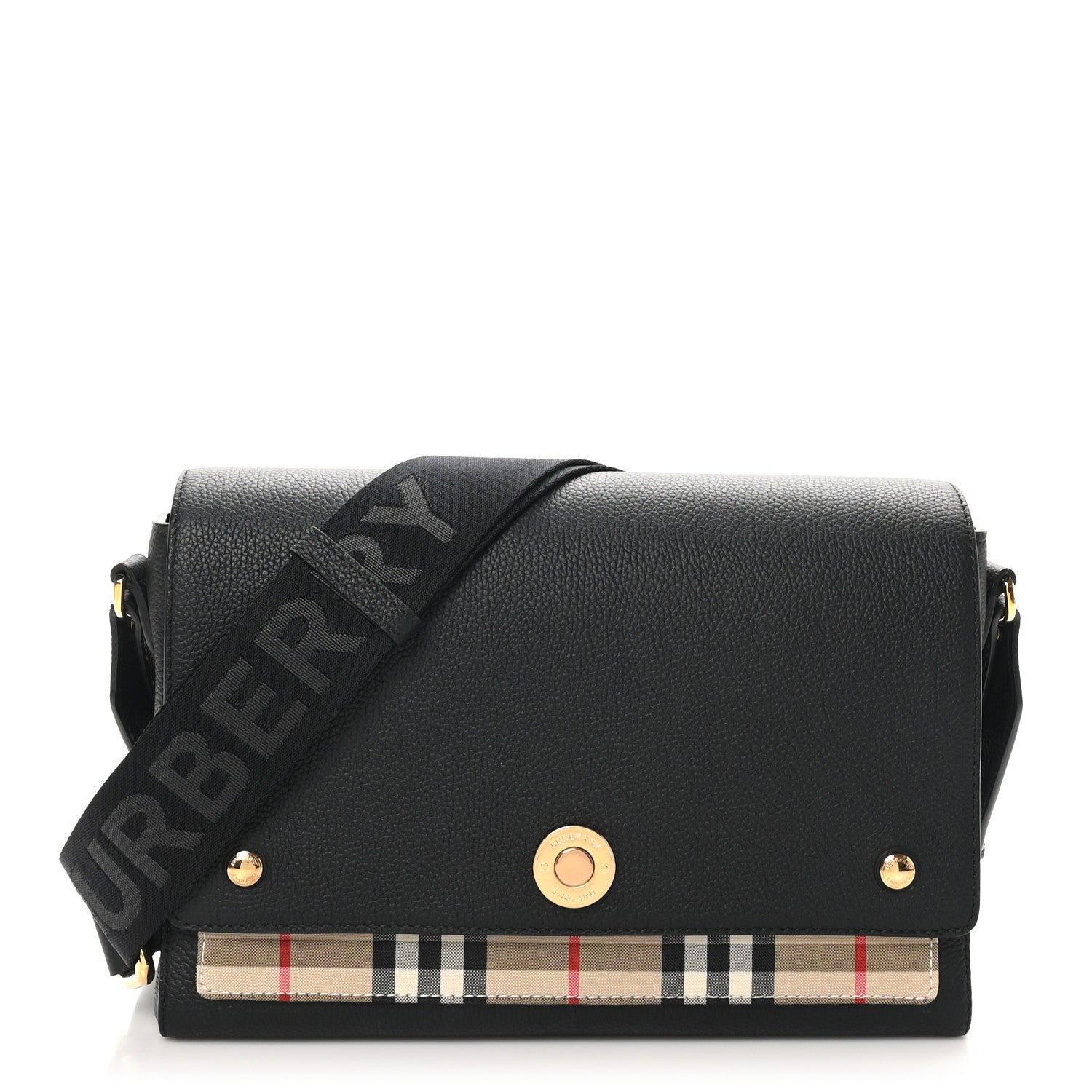Burberry Grainy Calfskin Vintage Check Note Crossbody Bag Black 1 of 9