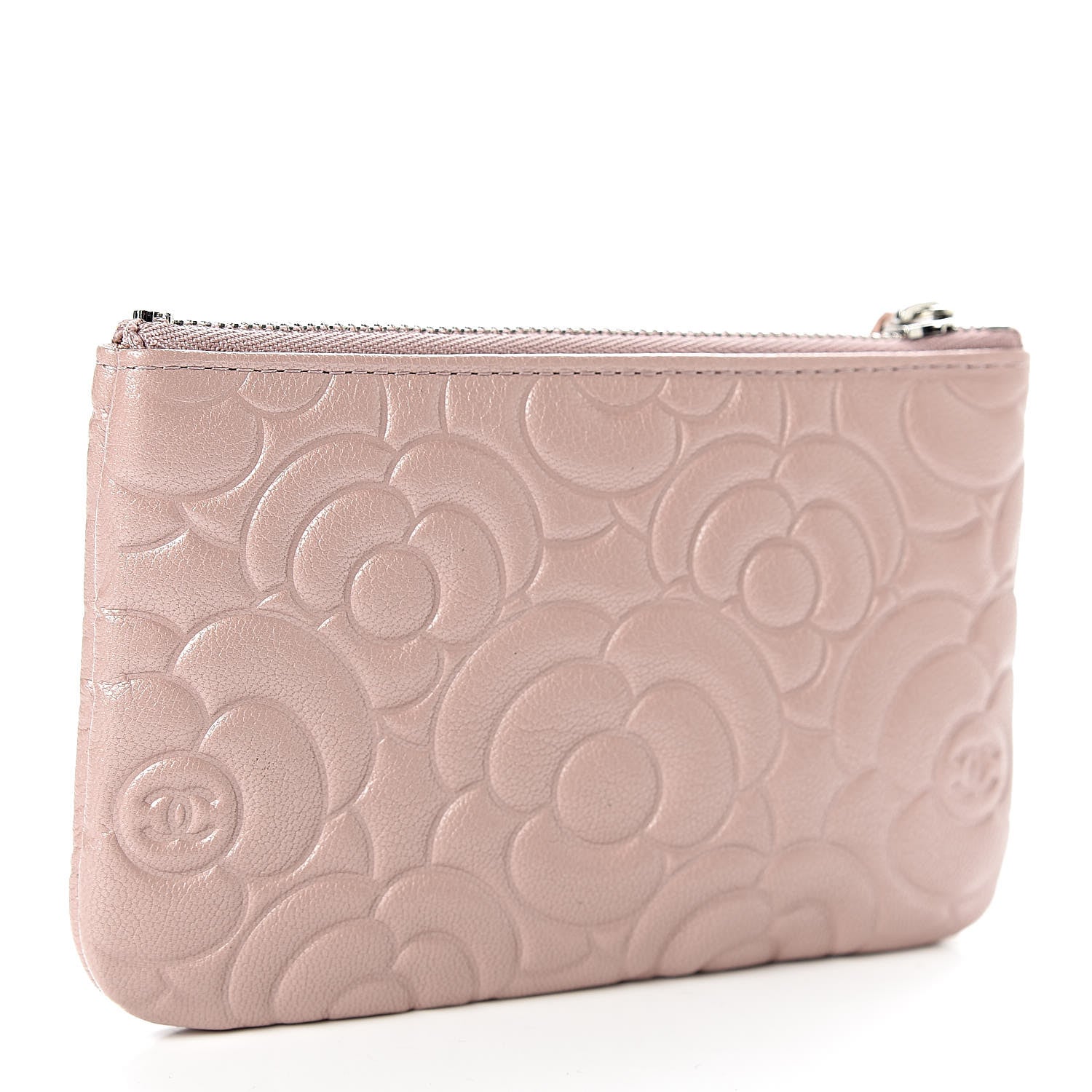 Chanel Goatskin Camellia Embossed Cosmetic Pouch Light Pink 3 of 8