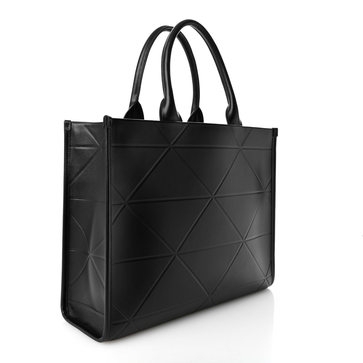 Soft Calfskin Triangolo Symbole Embossed Medium Tote Black