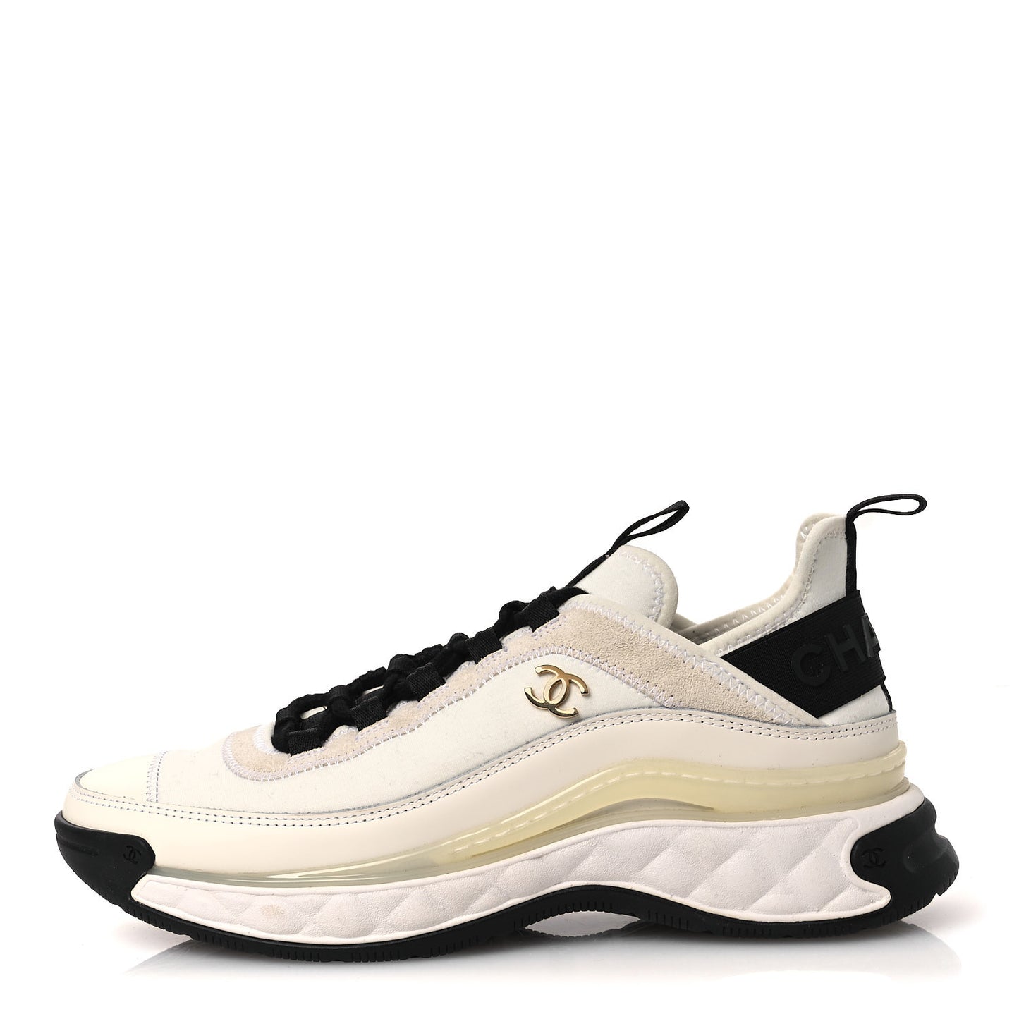 Velvet Calfskin Mixed Fibers CC Sneakers 38 White 38 Ivory Black