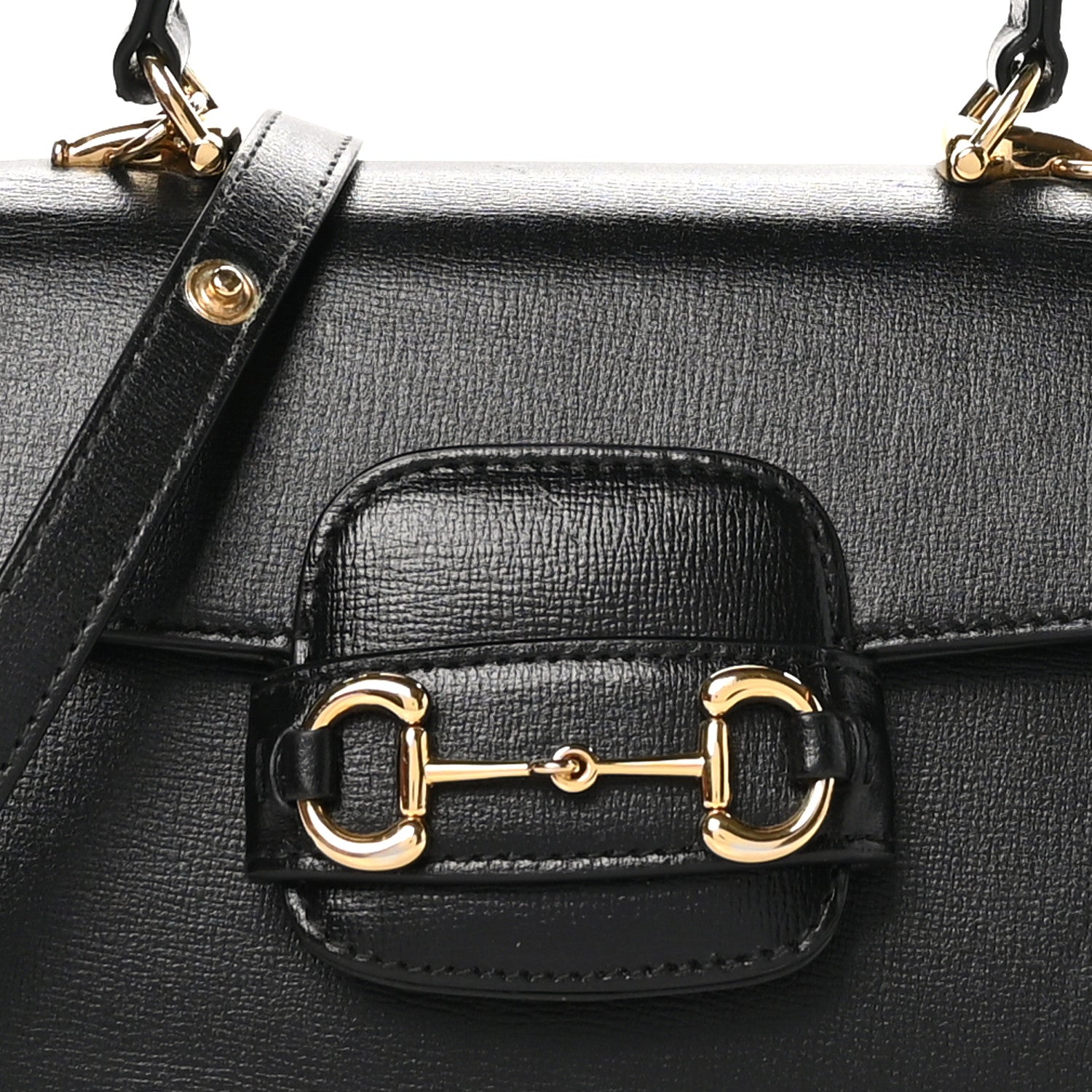 Gucci Glazed Textured Calfskin Mini Horsebit 1955 Top Handle Flap Bag Black 8 of 11