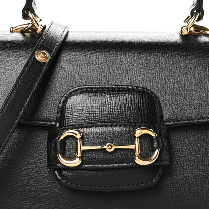 Gucci Glazed Textured Calfskin Mini Horsebit 1955 Top Handle Flap Bag Black 8 of 11