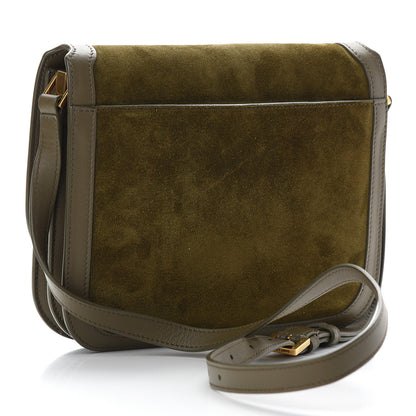 Saint Laurent Suede Smooth Calfskin Monogram Medium Solferino Soft Satchel Olive 3 of 8