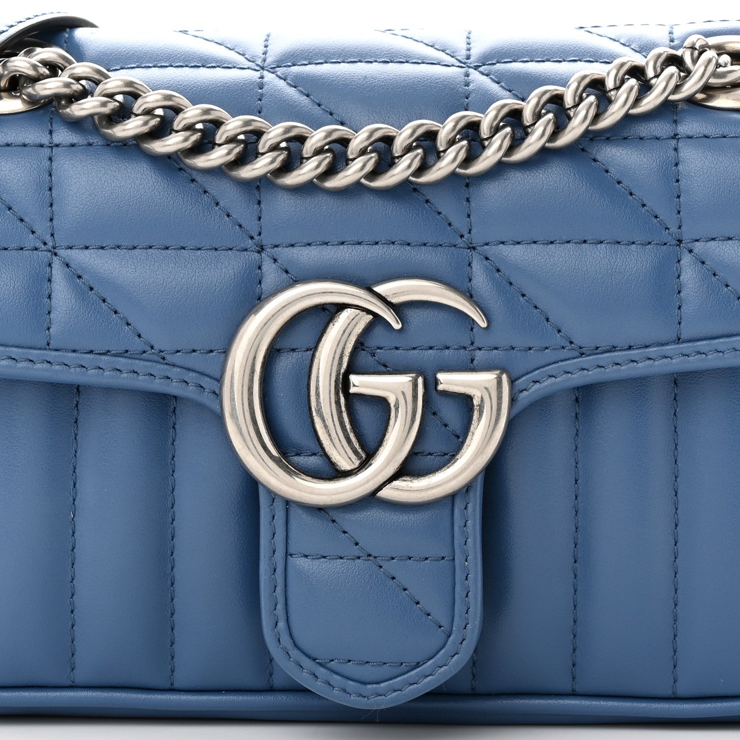 Gucci Calfskin Matelasse Aria Mini GG Marmont Shoulder Bag Clear Blue 8 of 10