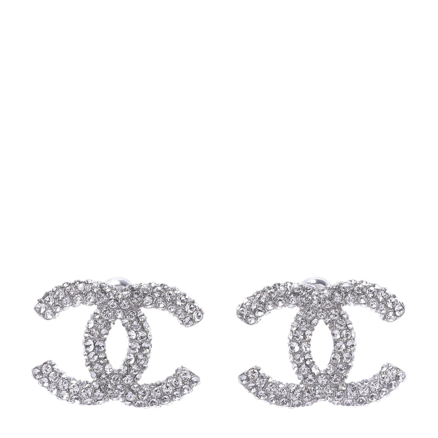 Chanel Crystal CC Treasure Chest Earrings Silver 1 of 5