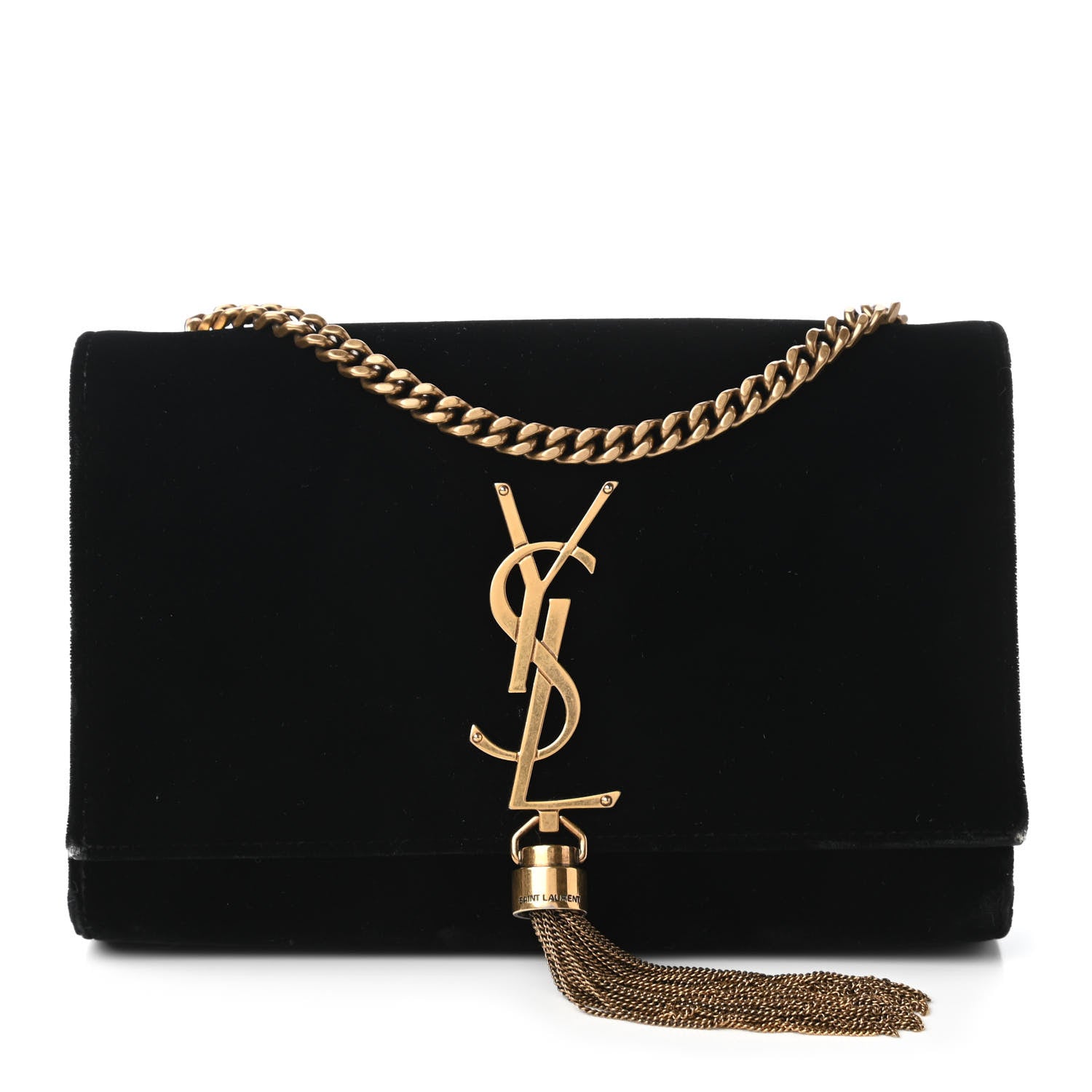 Saint Laurent Velvet Small Monogram Kate Tassel Shoulder Bag Black 1 of 9