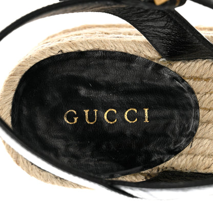 Gucci Cotton Malaga Kid Crochet Pearly GG Lilibeth Espadrille Platform Sandals 35.5 Black 7 of 9