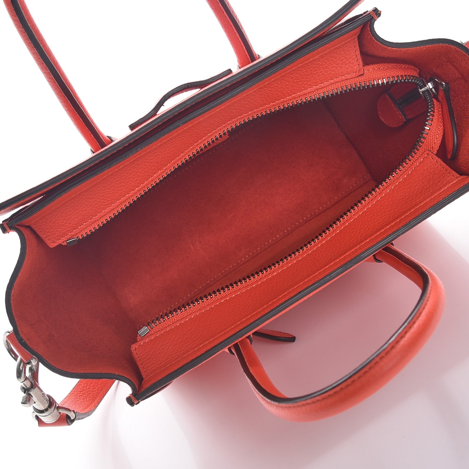 Celine Drummed Calfskin Nano Luggage Vermillion 6 of 14