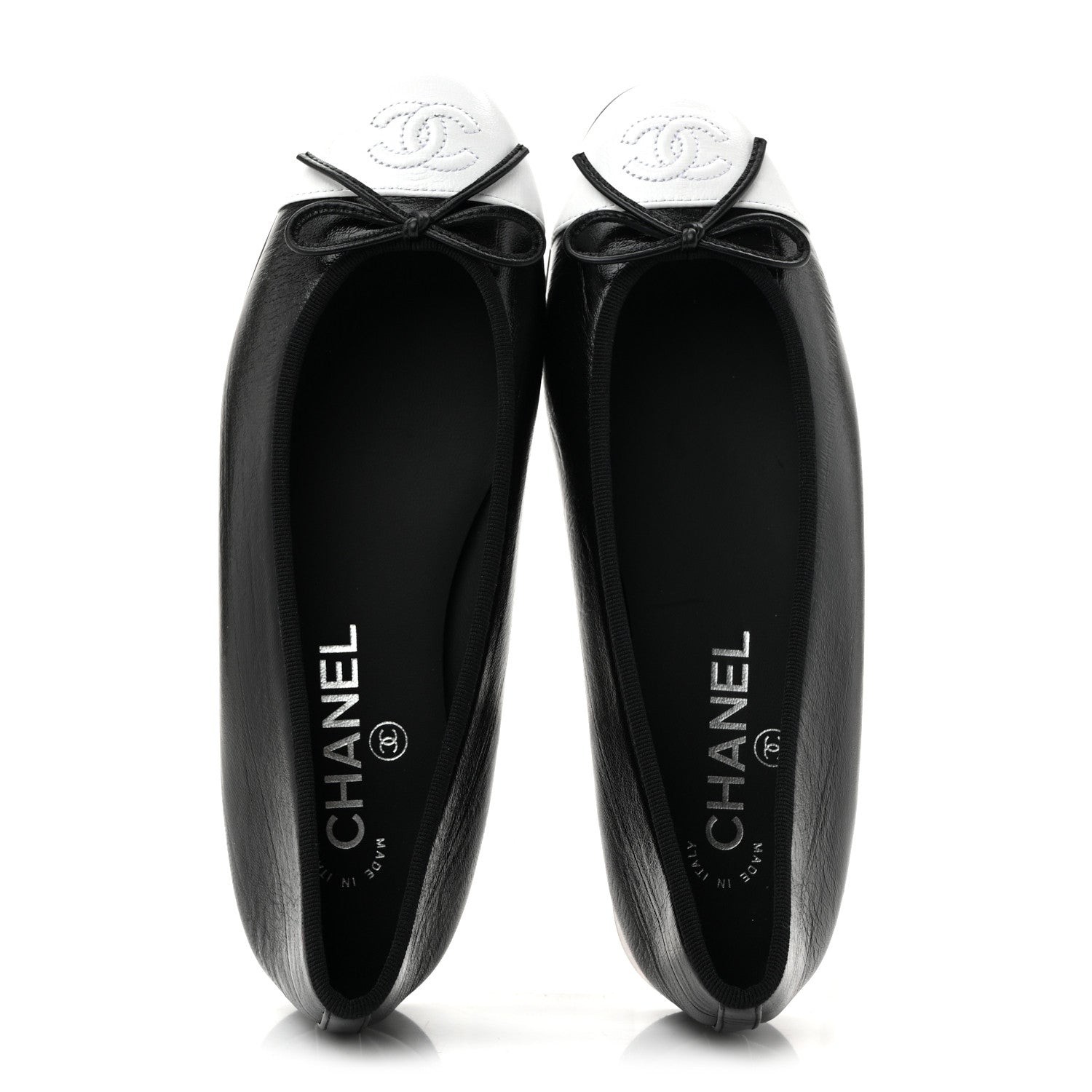 Chanel Crumpled Shiny Lambskin Cap Toe CC Ballerina Flats 36.5 Black White 5 of 10