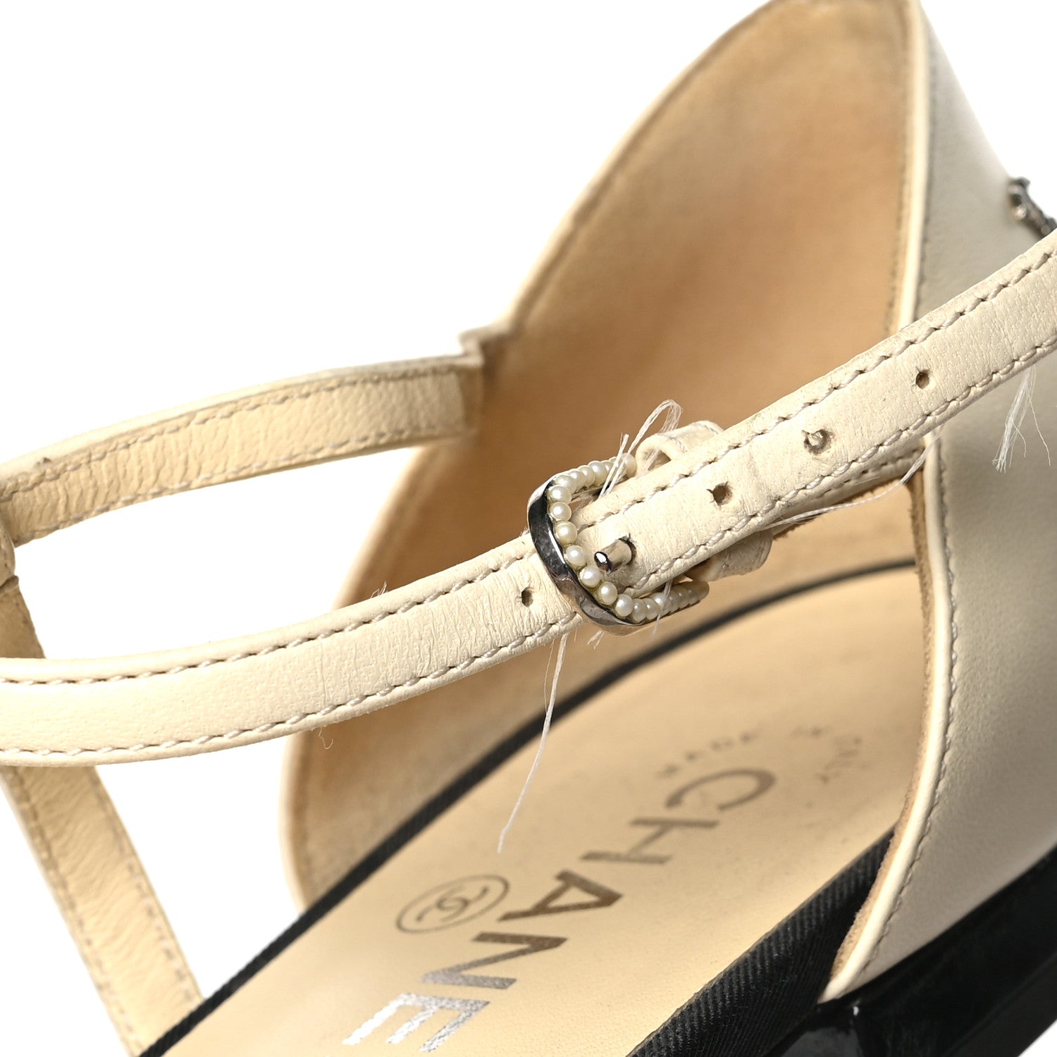 Chanel Lambskin Grosgrain Pearl Slingbacks White Black 8 of 8