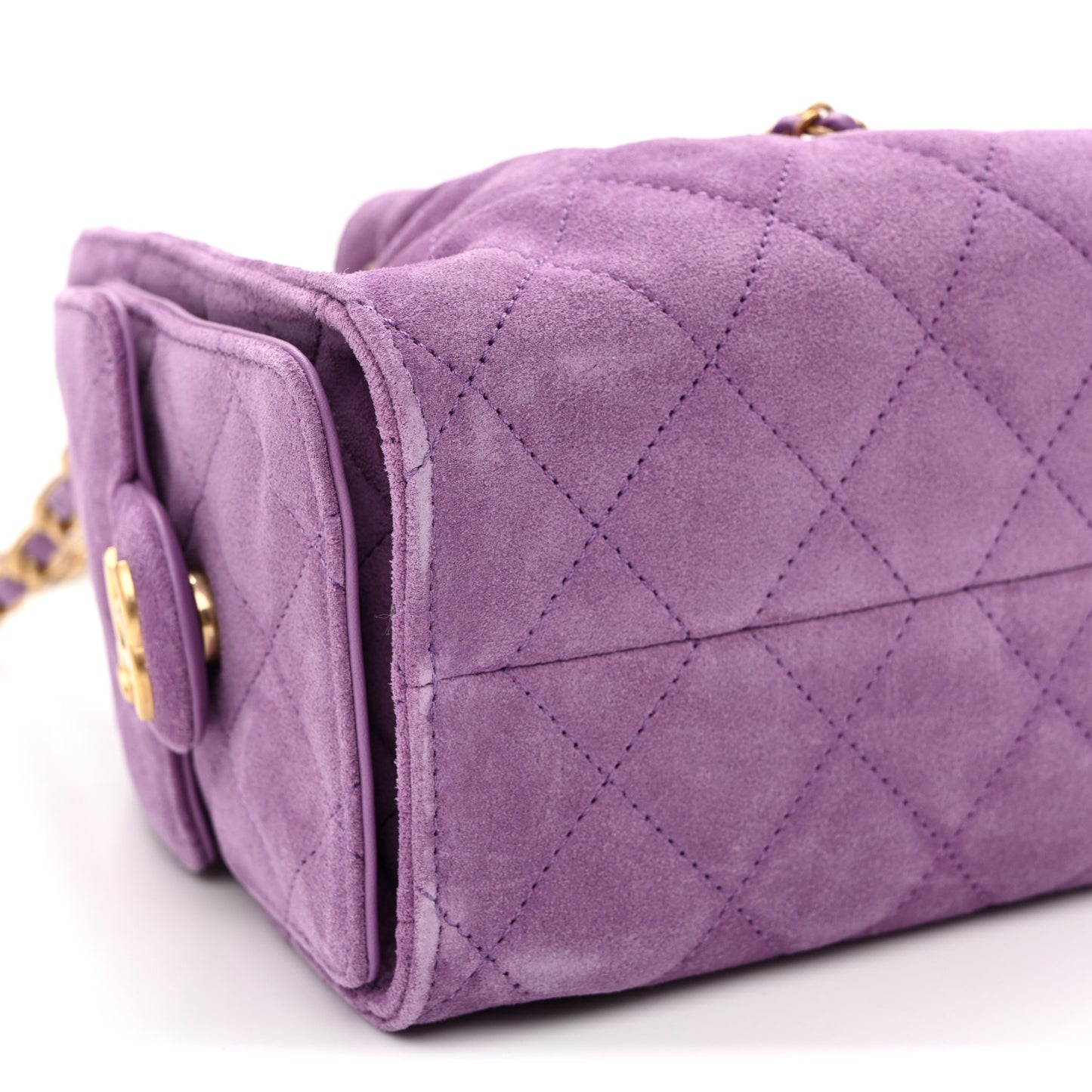 Suede Quilted Mini Chanel 25 Handbag Purple