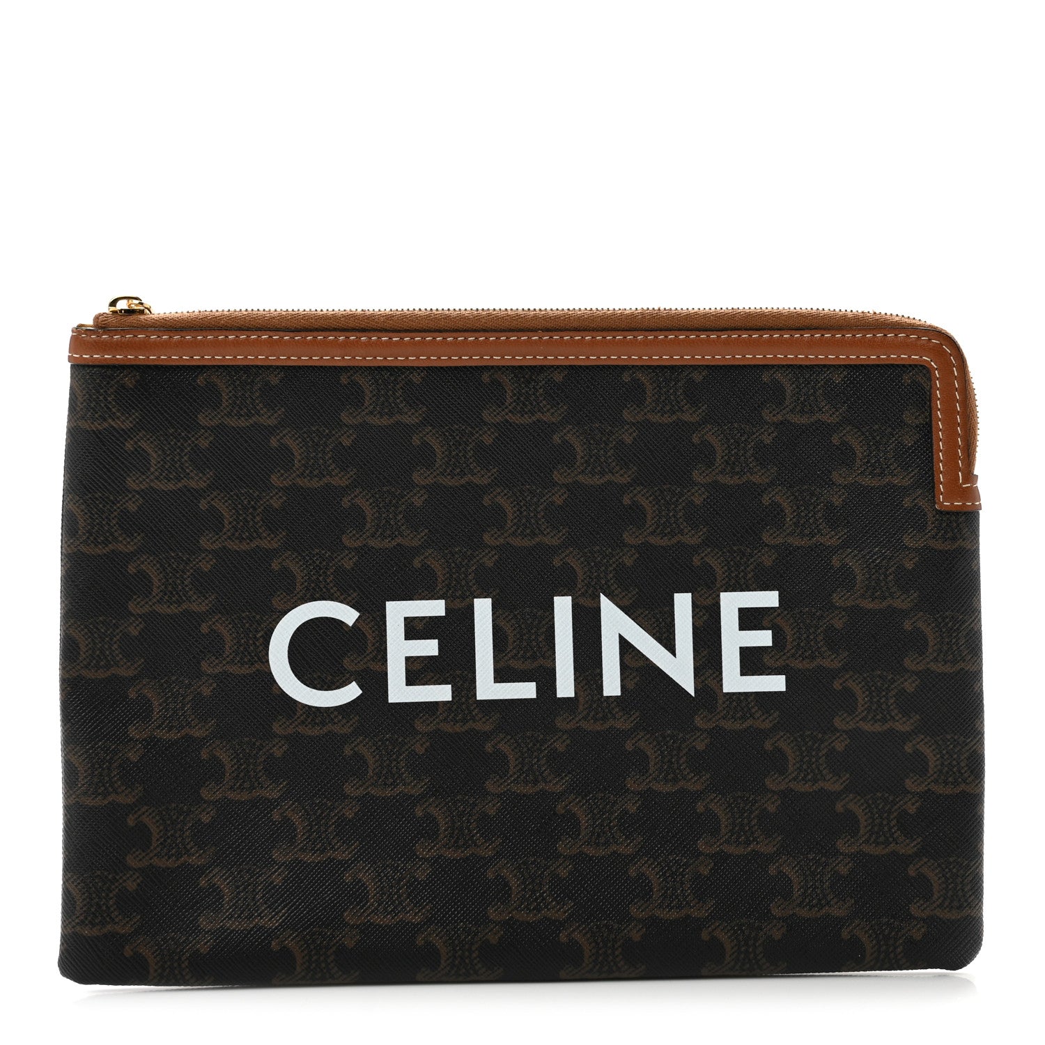 Celine Triomphe Canvas Lambskin Small Pouch Tan 1 of 8