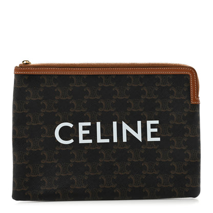 Celine Triomphe Canvas Lambskin Small Pouch Tan 1 of 8