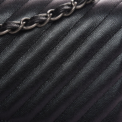 Chanel Metallic Caviar Chevron Quilted Jumbo Double Flap Black 8 of 9