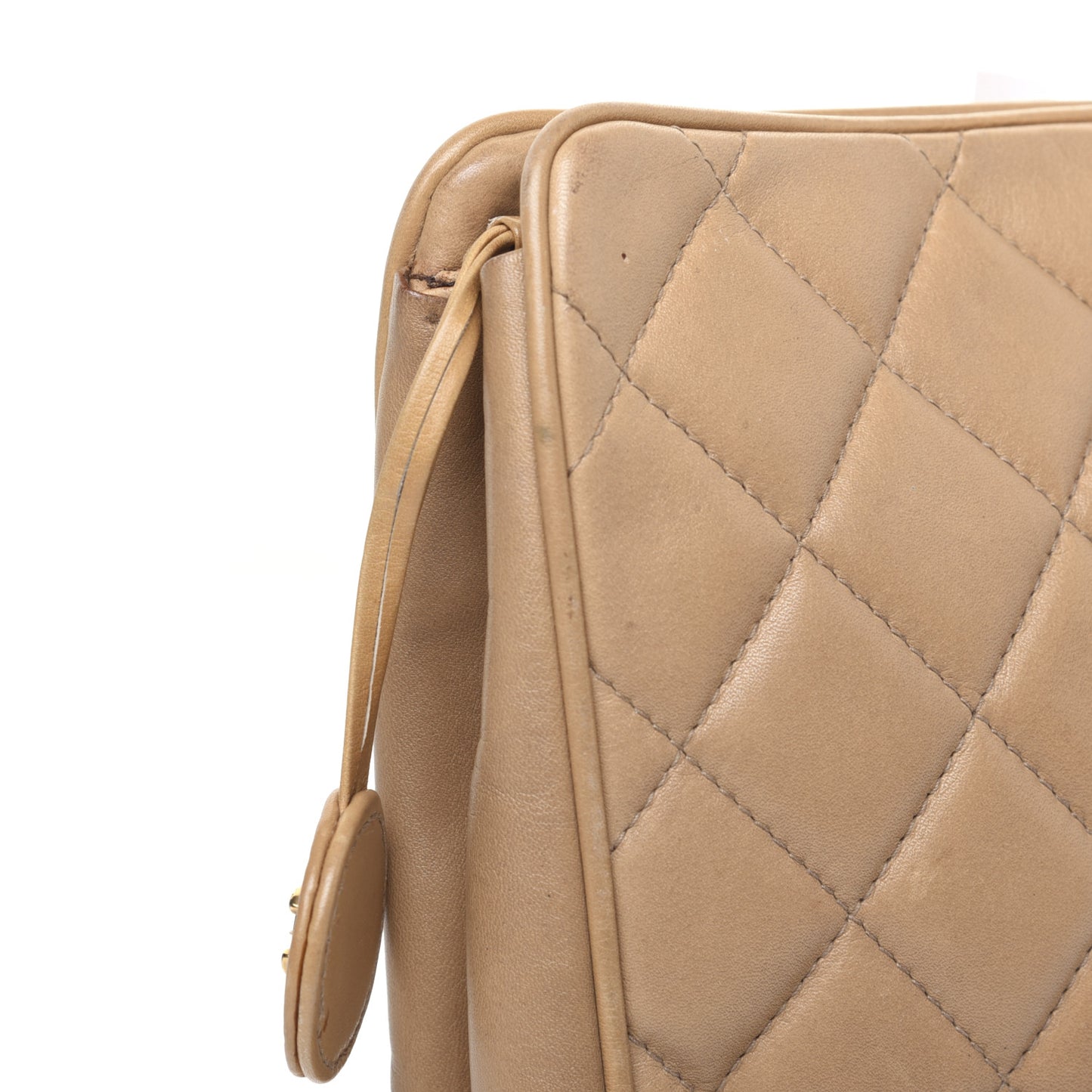 Lambskin Quilted Cosmetic Zip Pouch Beige