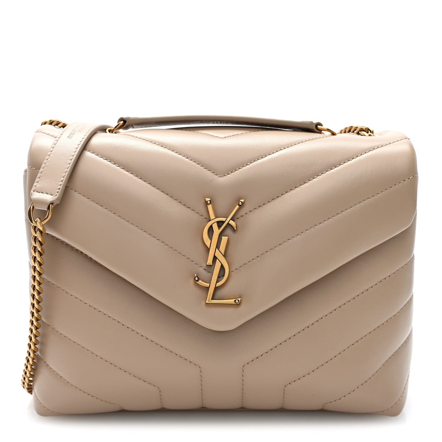 Saint Laurent Calfskin Y Quilted Monogram Small Loulou Chain Satchel Dark Beige 1 of 9