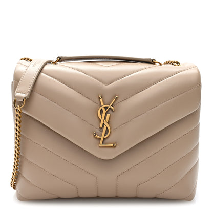 Saint Laurent Calfskin Y Quilted Monogram Small Loulou Chain Satchel Dark Beige 1 of 9