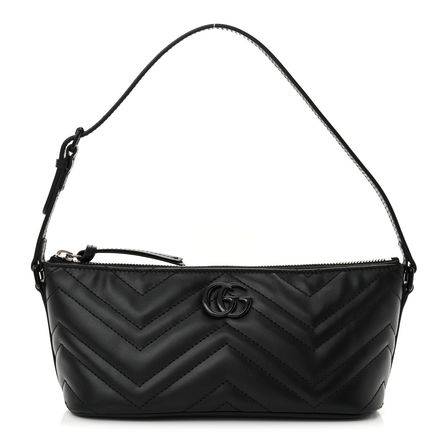 Gucci Calfskin Matelasse Chevron Monochrome GG Marmont Sling Shoulder Bag Black 1 of 11