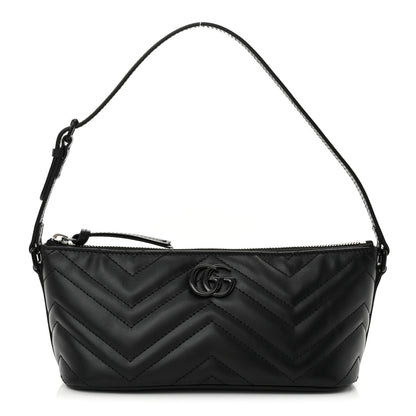 Gucci Calfskin Matelasse Chevron Monochrome GG Marmont Sling Shoulder Bag Black 1 of 11
