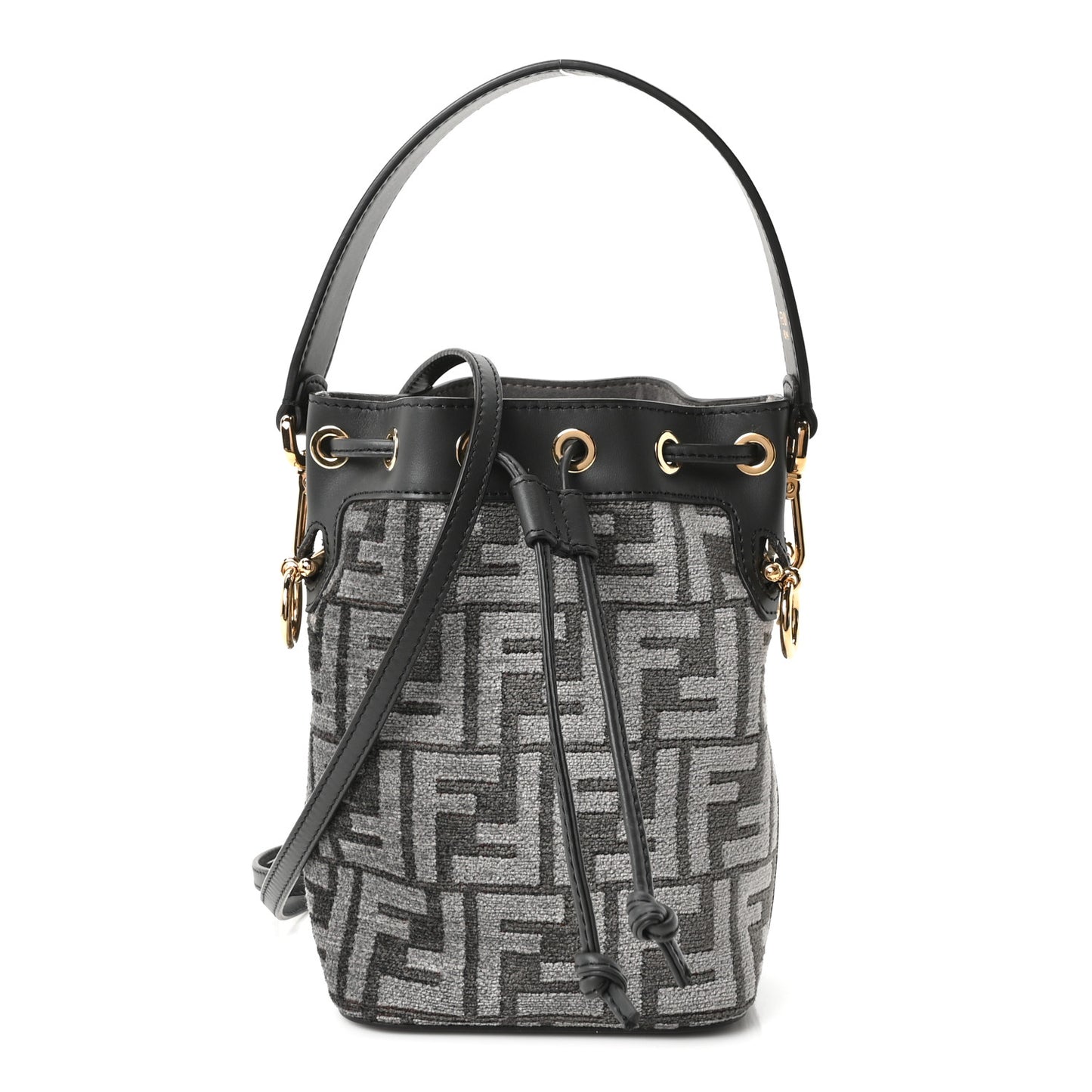 Chenille Vitello King FF Mini Mon Tresor Bucket Bag Antracite Asfalto