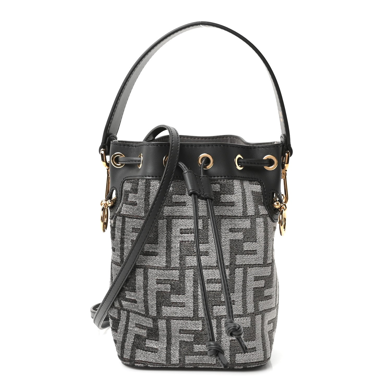Fendi Chenille Vitello King FF Mini Mon Tresor Bucket Bag Antracite Asfalto 1 of 11