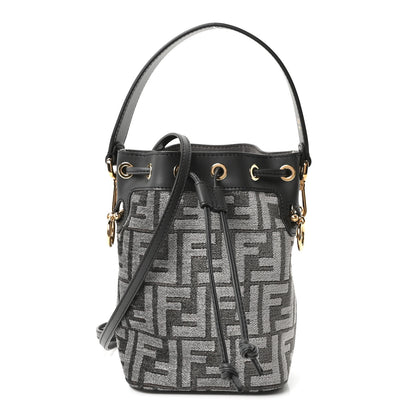 Fendi Chenille Vitello King FF Mini Mon Tresor Bucket Bag Antracite Asfalto 1 of 11