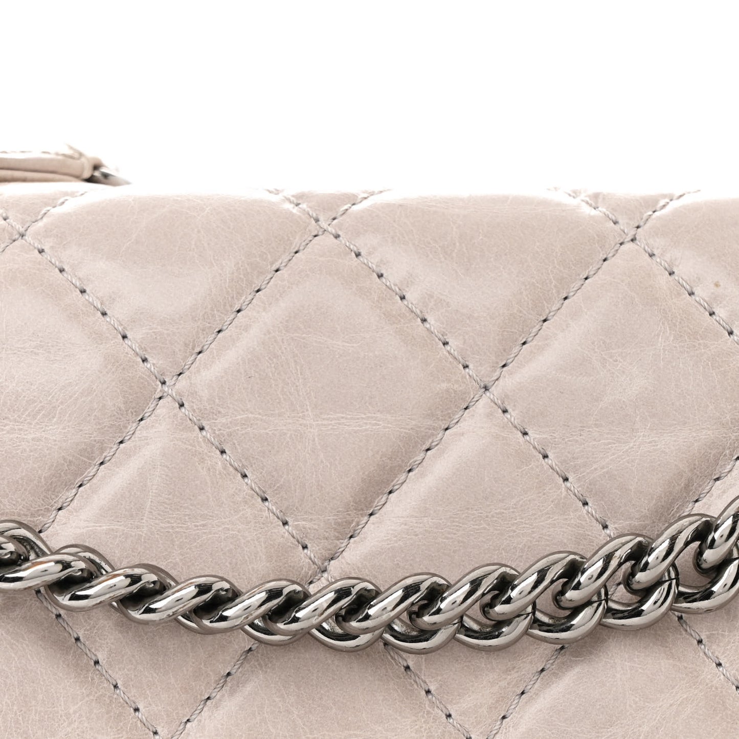 Glazed Calfskin Quilted Medium Lady Pearly Flap Light Beige