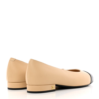 Chanel Lambskin Cap Toe Ballerina Flats 36 Beige Black 4 of 20
