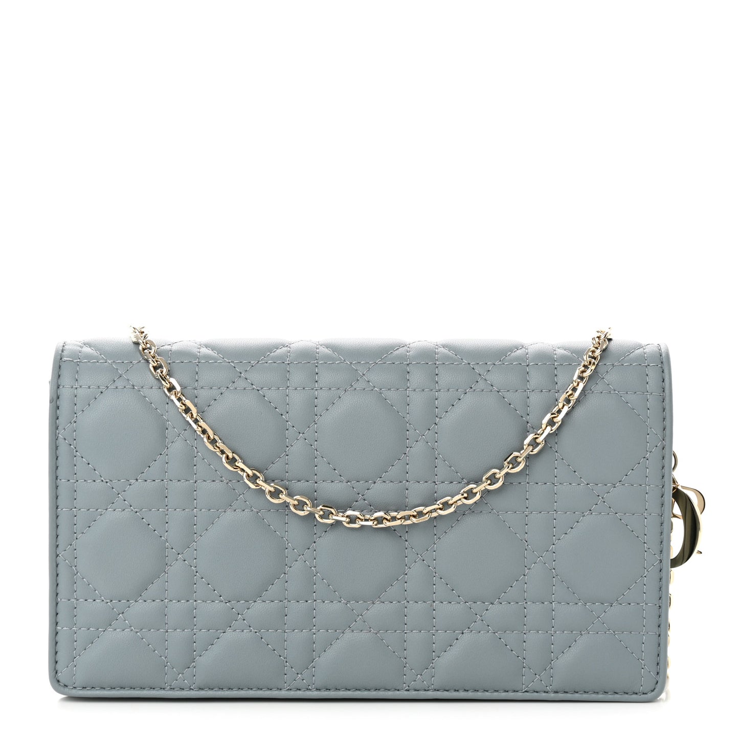 Lambskin Cannage Lady Dior Chain Wallet Cloud Blue