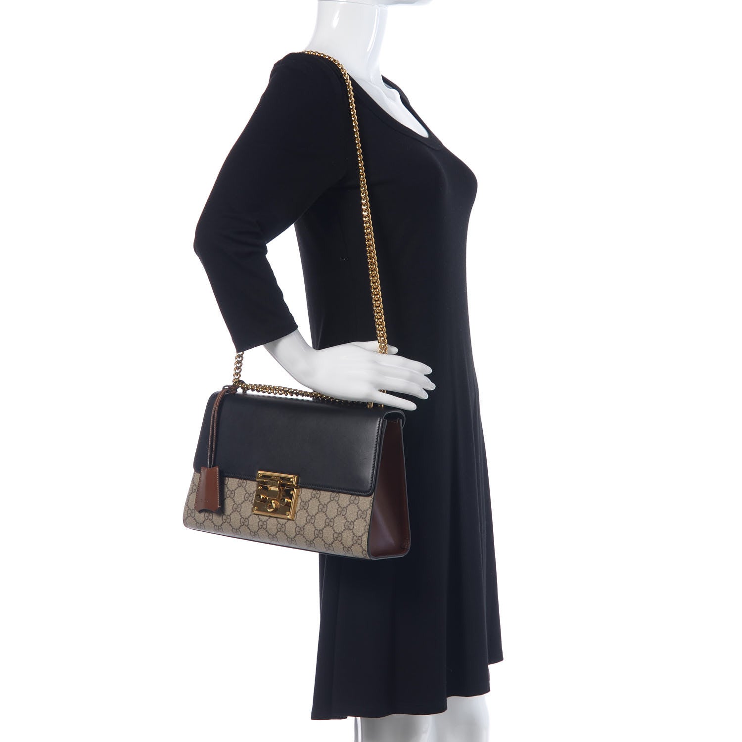 Gucci GG Supreme Monogram Calfskin Medium Padlock Shoulder Bag Beige Black Cuir 2 of 13