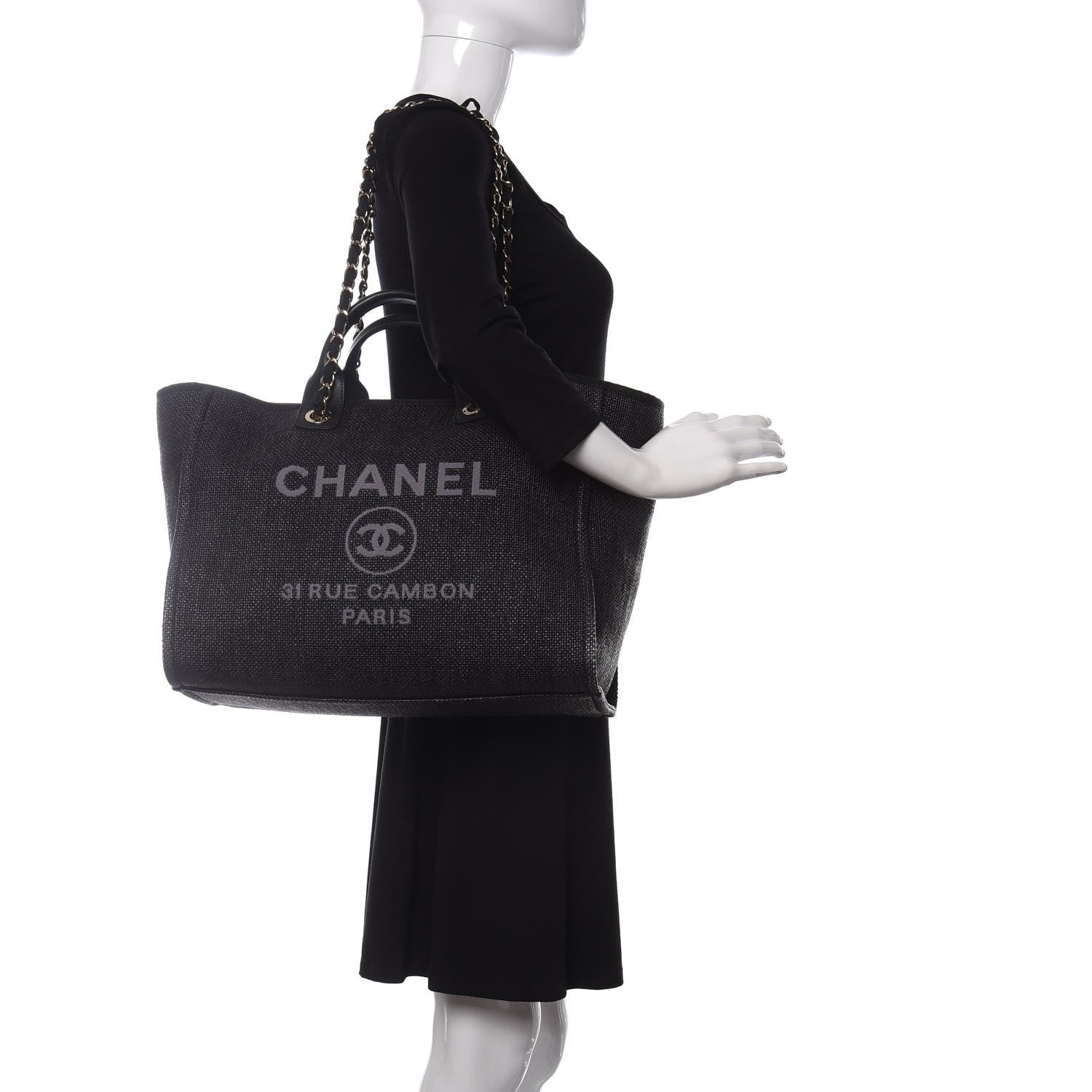 Chanel Woven Straw Raffia Medium Deauville Tote Black 2 of 10