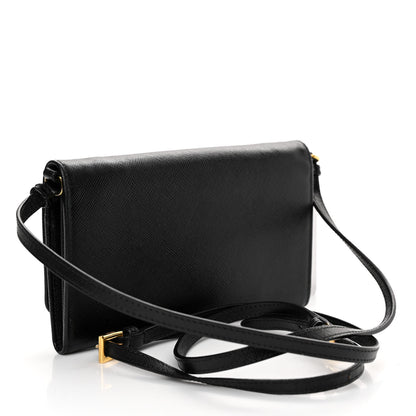 Prada Saffiano Vernice Mini Crossbody Wallet Black 3 of 9