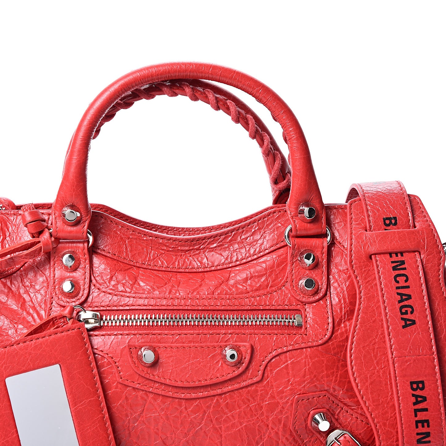 Agneau Classic Silver Hardware Mini City Logo Strap Red Black