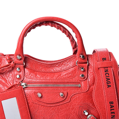 Balenciaga Agneau Classic Silver Hardware Mini City Logo Strap Red Black 7 of 9