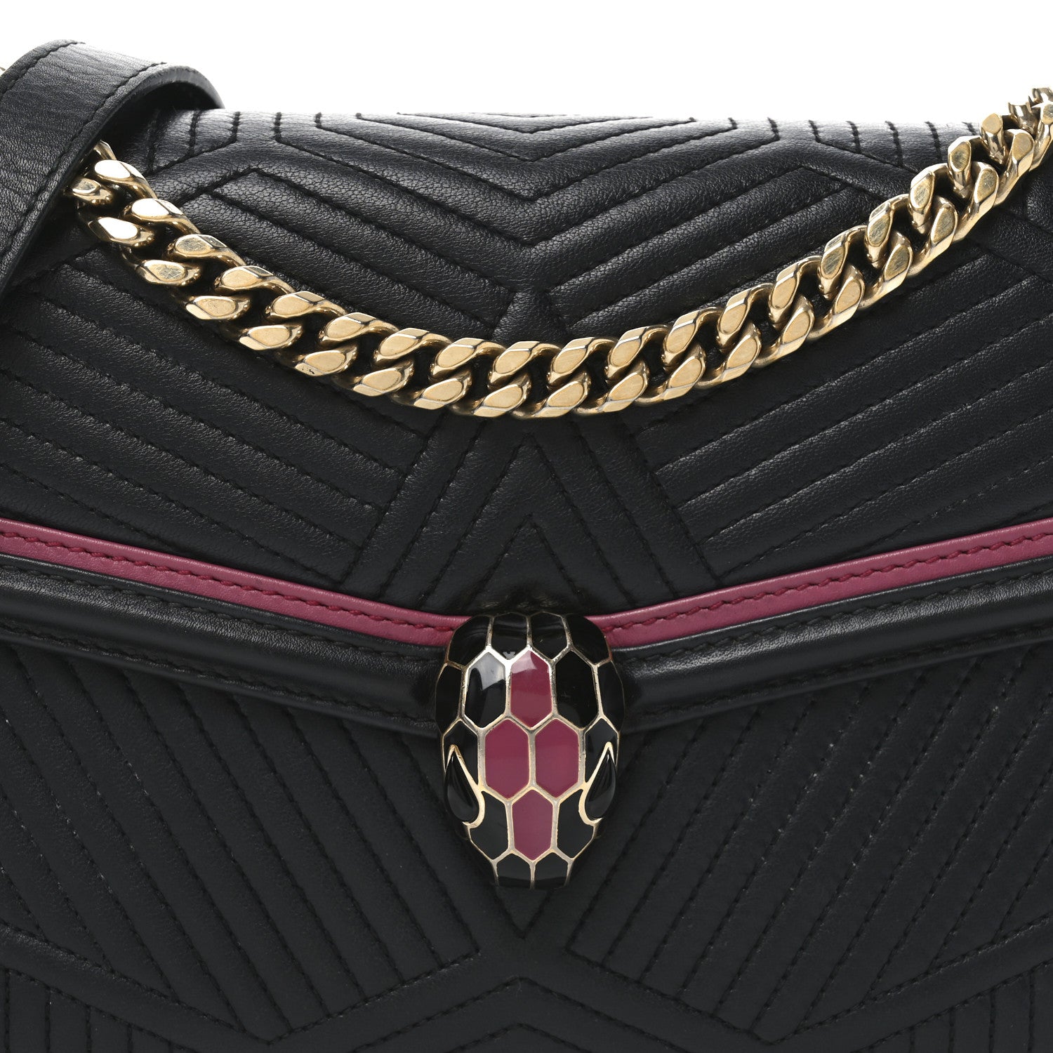Bulgari Nappa Quilted Serpenti Forever Diamond Blast Shoulder Bag Black Pink 7 of 9