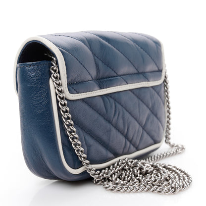 Gucci Vintage Effect Calfskin Matelasse Diagonal Super Mini Torchon GG Marmont Shoulder Bag Blue Agata Mystic White 3 of 10