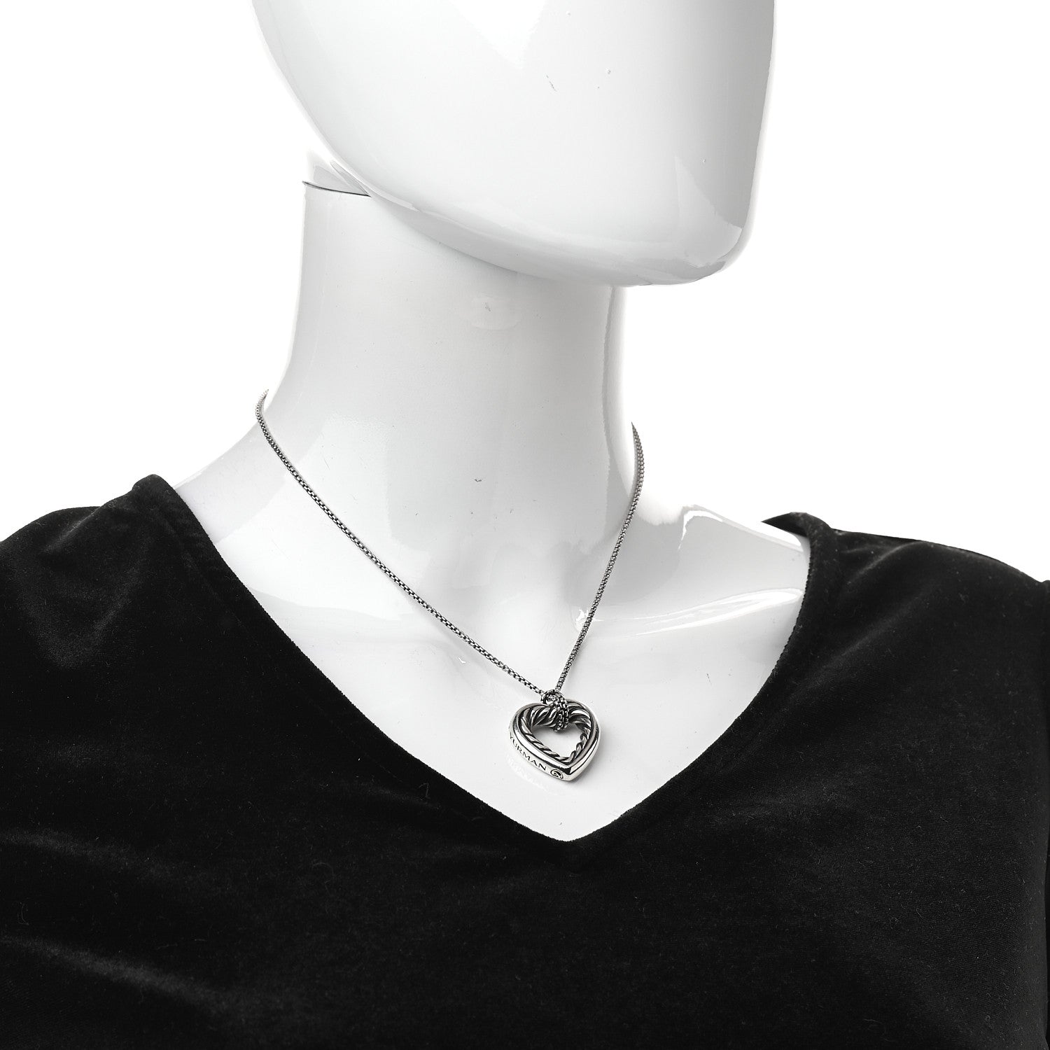 David Yurman Sterling Silver 18K Yellow Gold Large Open Heart Cable Necklace 2 of 6