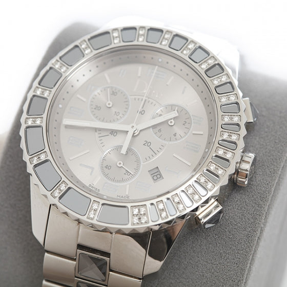 Christian Dior Stainless Steel Diamond Sapphire 38mm Christal Chronograph Quartz Watch White 1 of 16