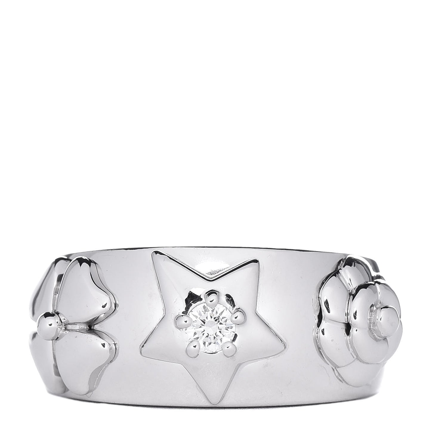 18K White Gold Diamond Camelia Band Ring 52 6