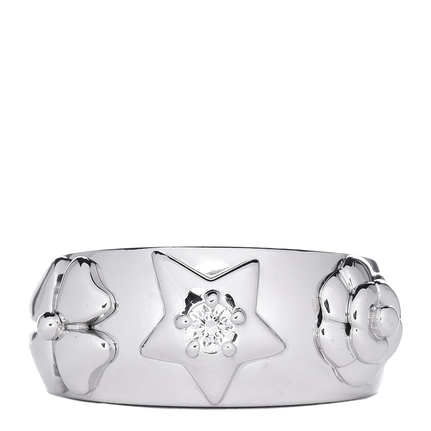 Chanel 18K White Gold Diamond Camelia Band Ring 52 6 1 of 5
