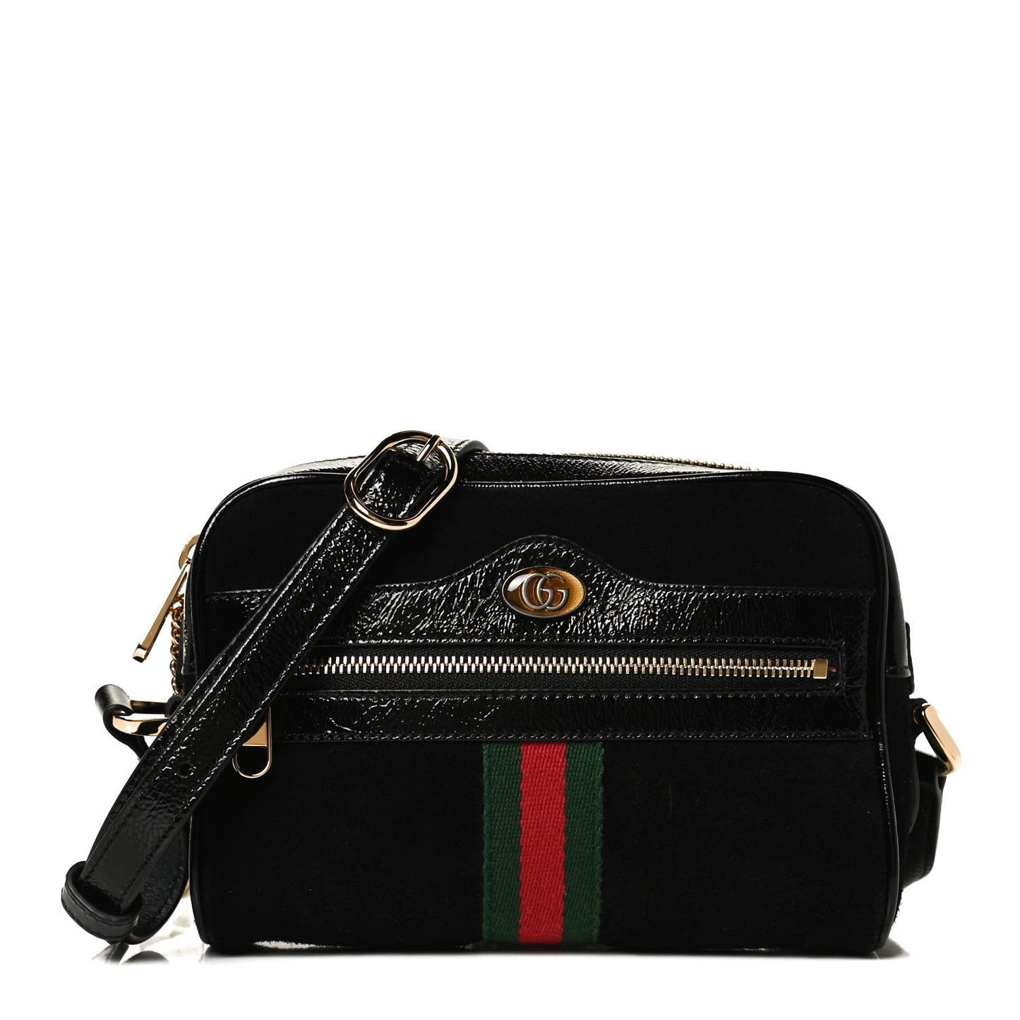 Suede Patent Web Mini Ophidia Shoulder Bag Black