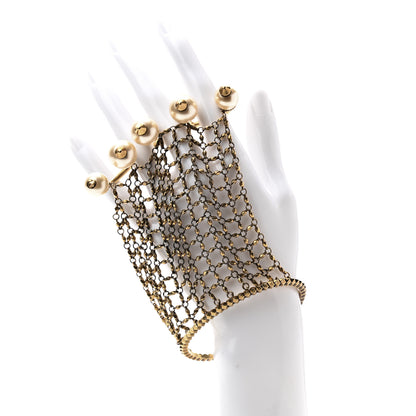 Gucci Metal Embellished Pearl Multi-Finger Ring Bracelet Gold 2 of 4
