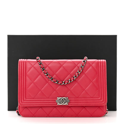 Chanel Lambskin Quilted Boy Wallet On Chain WOC Red 12 of 12
