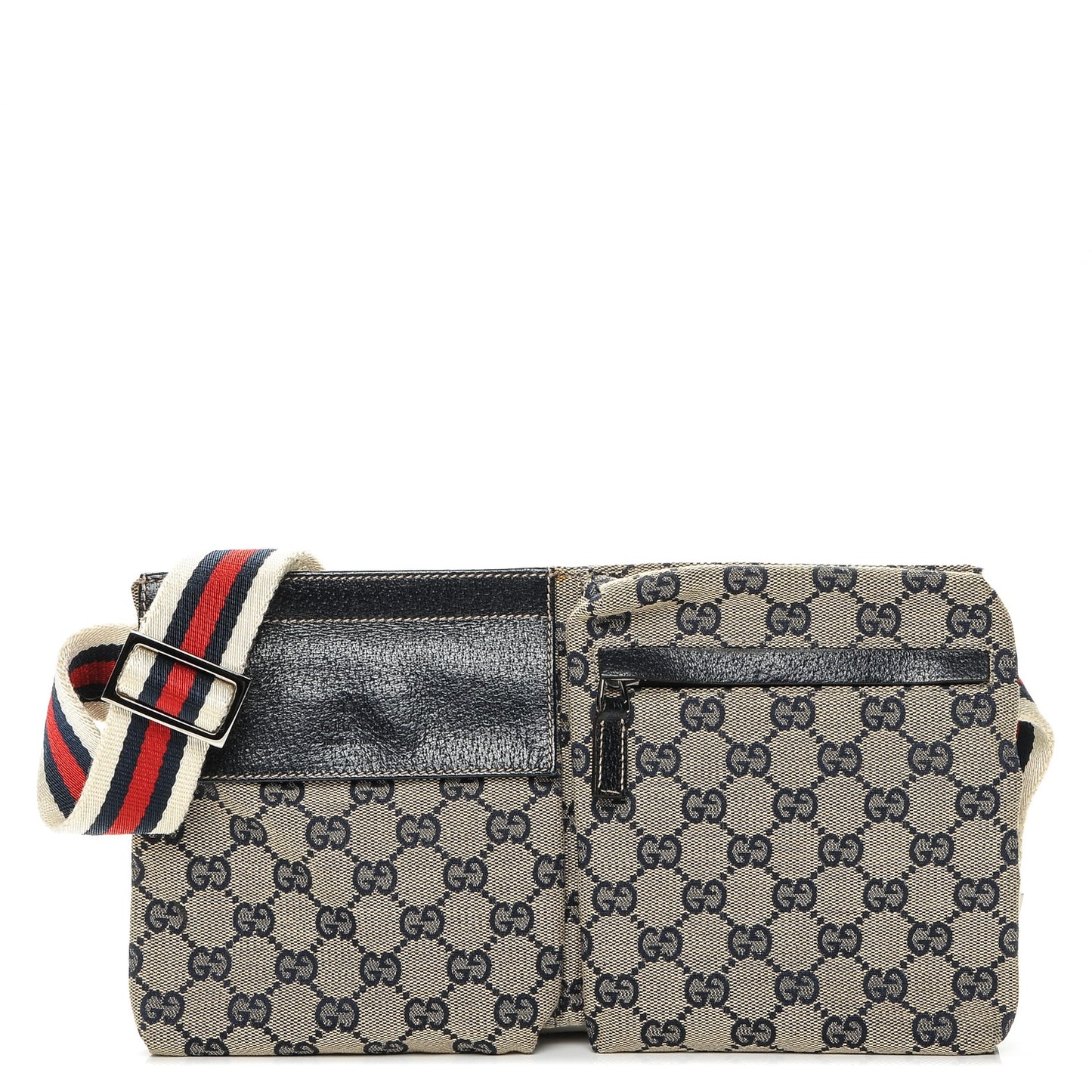 GG Monogram Web Double Pocket Belt Bag Navy