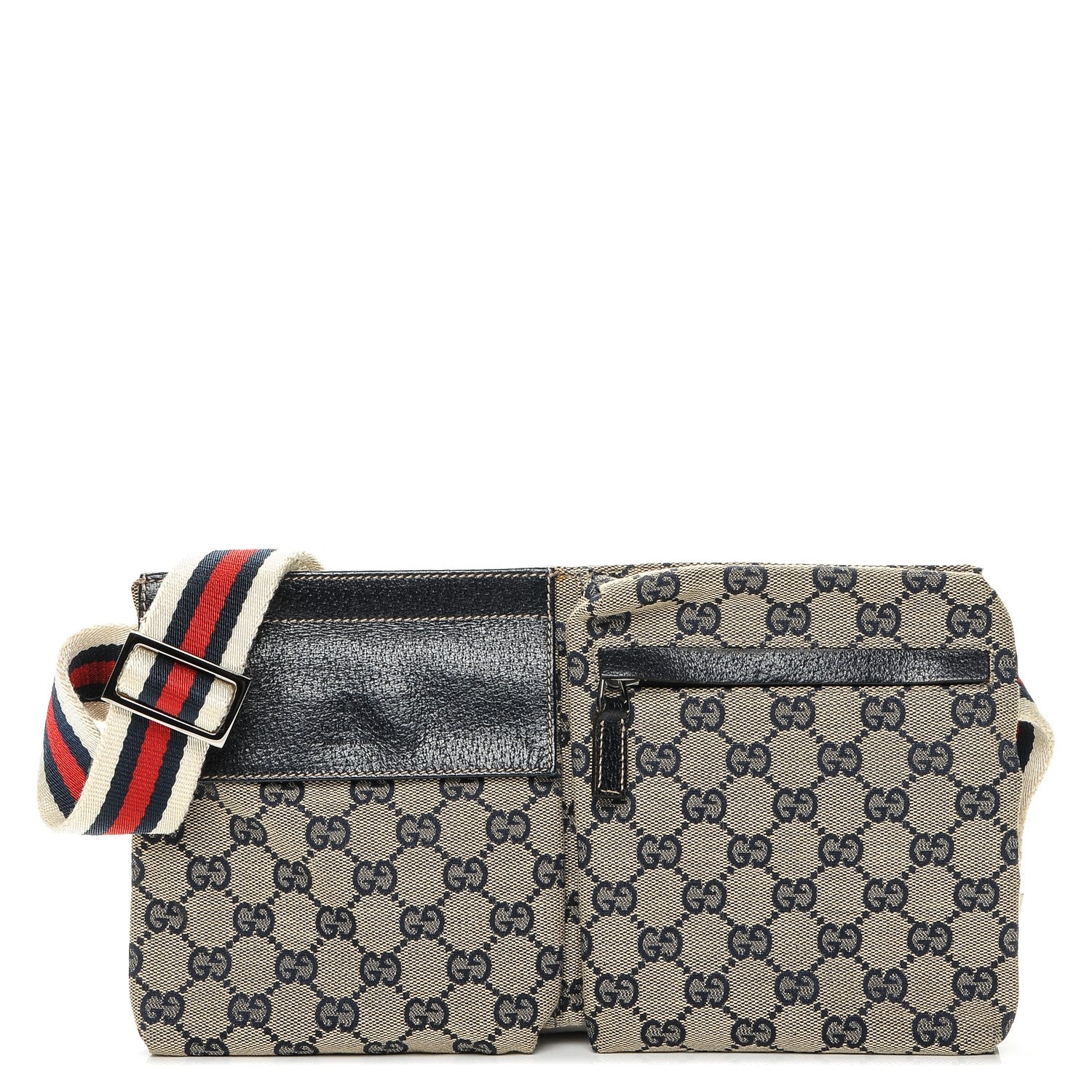 Gucci GG Monogram Web Double Pocket Belt Bag Navy 1 of 6