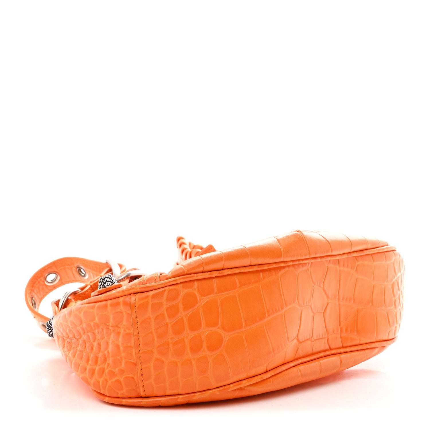 Balenciaga Extra Supple Calfskin Crocodile Embossed Le Cagole Shoulder Bag XS Pop Orange 5 of 11