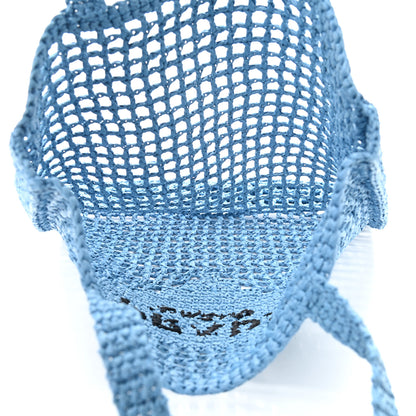 Prada Yarn Raffia Effect Crochet Logo Embroidered Tote Bag Celeste 5 of 9