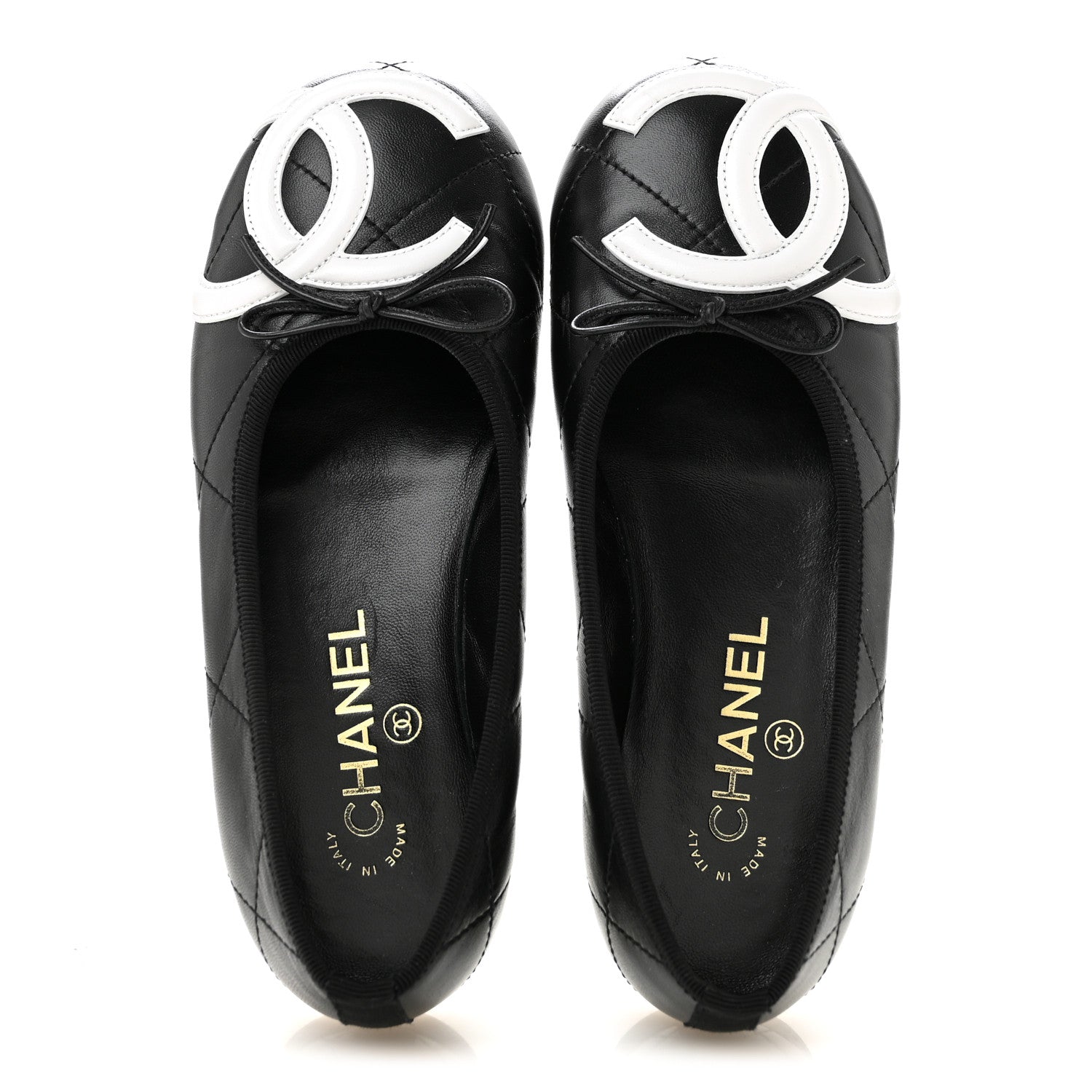 Chanel Lambskin Quilted CC Cambon Ballet Flats 36 Black White 2 of 11